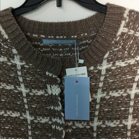 Nordstrom S Small 4 - 6 Sweater Cardigan Taupe Brown Button Front Crewneck NWT - Picture 4 of 7